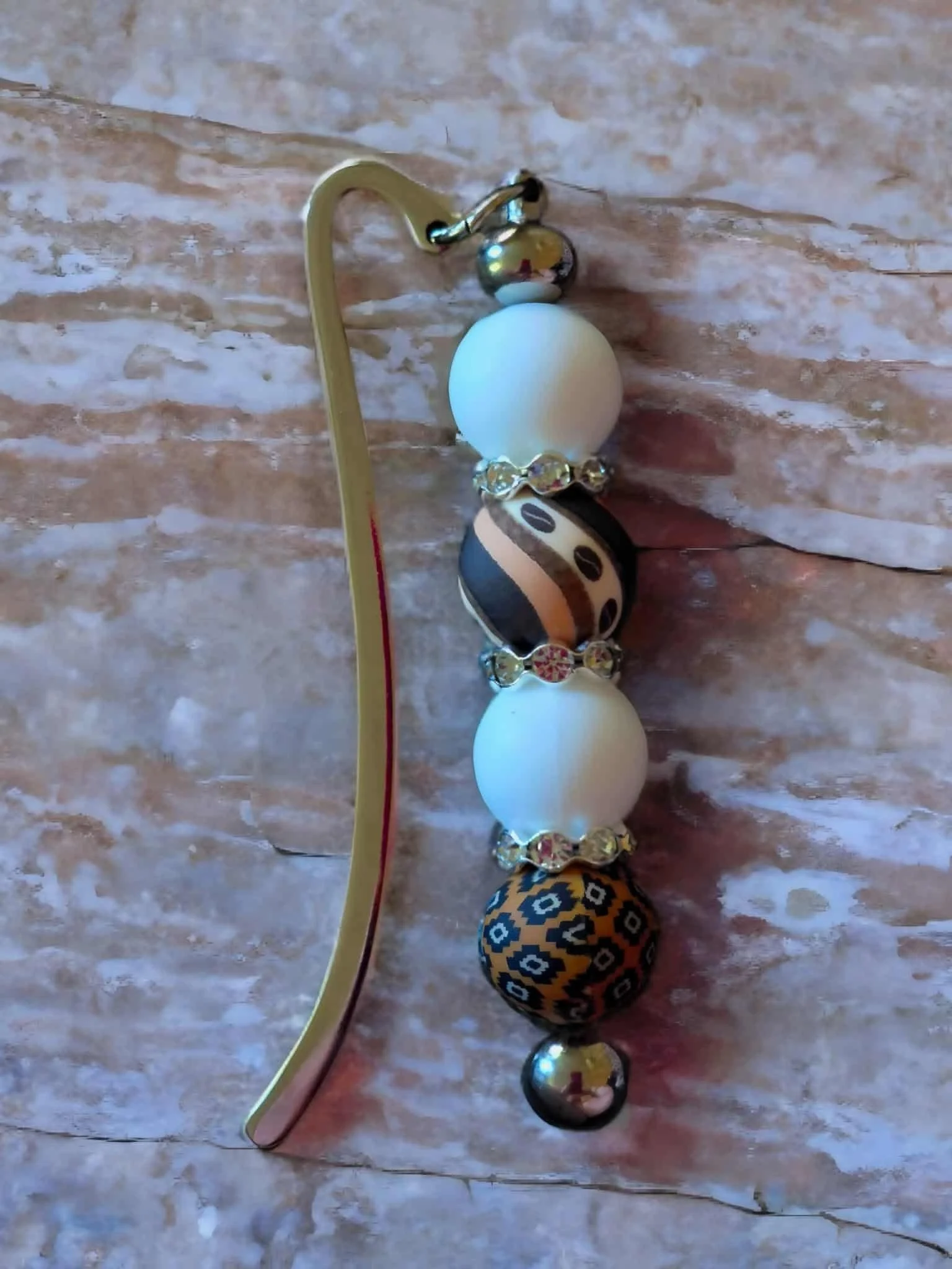 Brown & White Beaded Bookmark