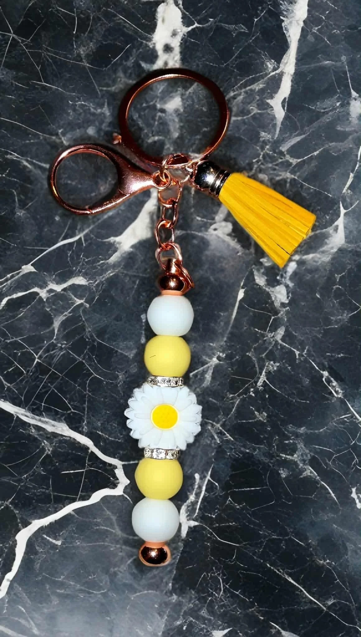 Yellow & White Daisy Beaded Keychain