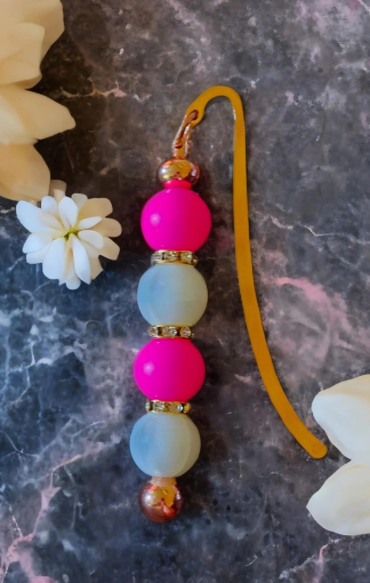 Pink & White Beaded Bookmark