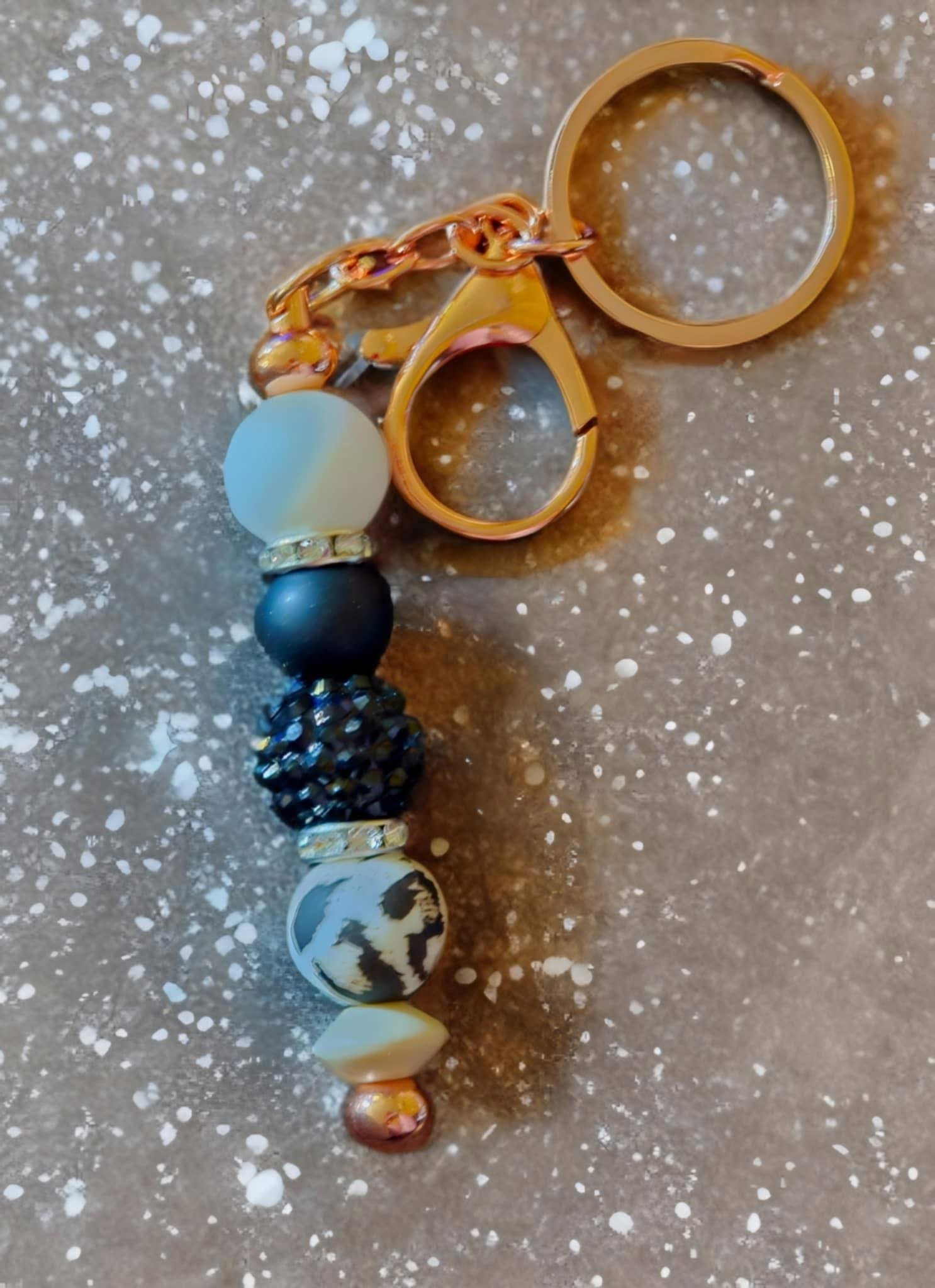 Black & White Beaded Keychain