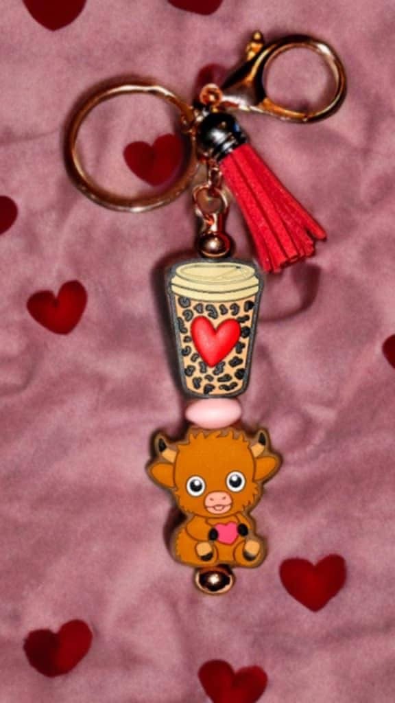 Cute Cow & Coffee Beaded Keychain