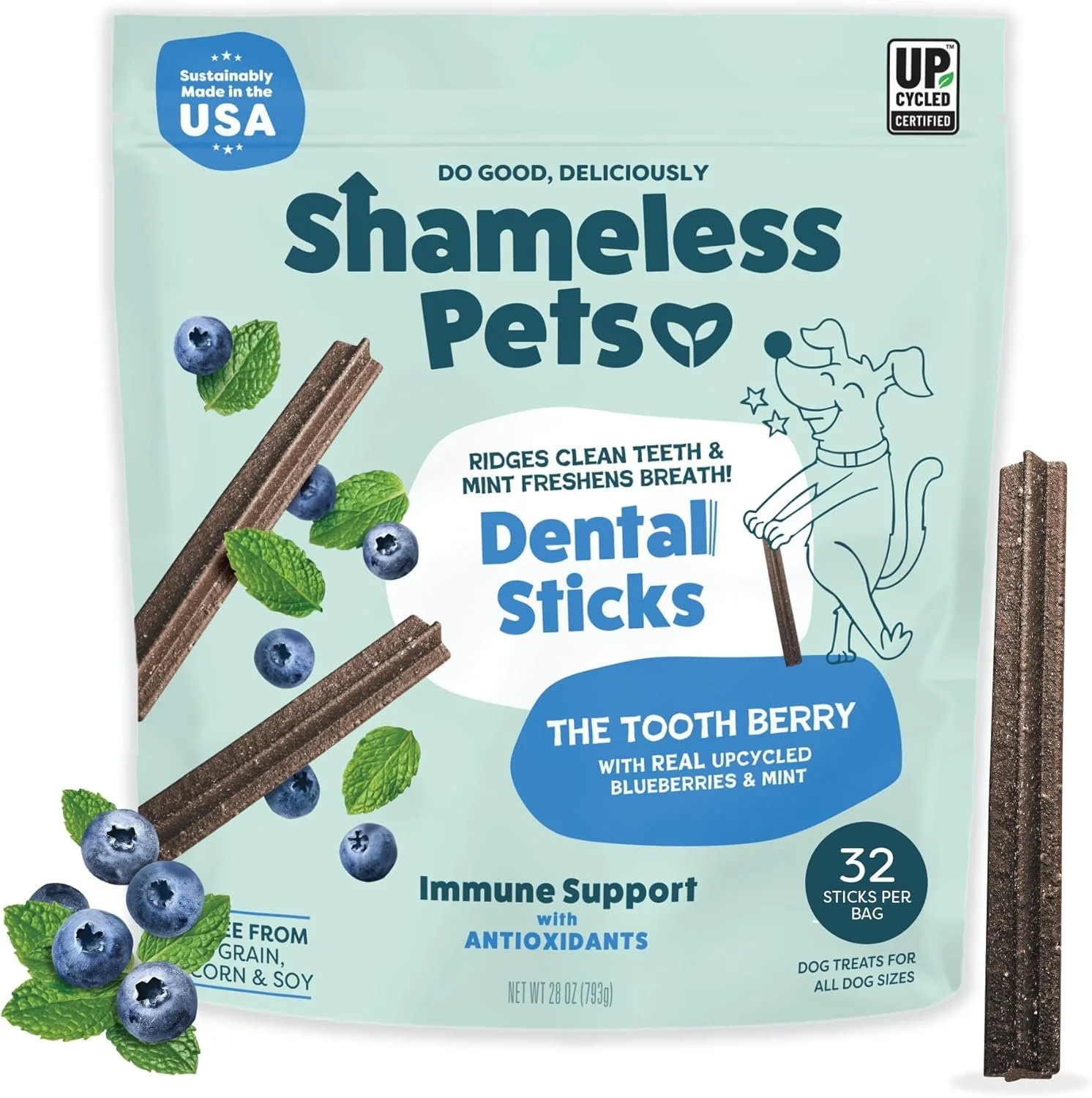 Shameless Pets Blueberry & Mint Dental Chews for Dogs
