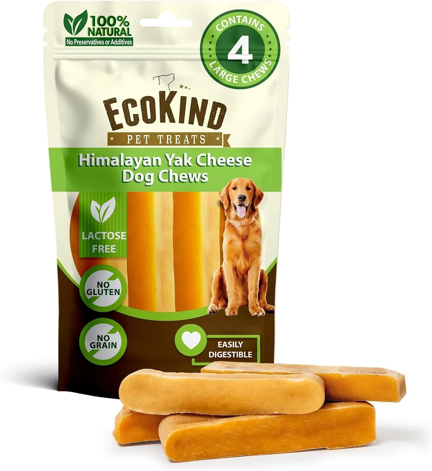 EcoKind Yak Cheese Himalayan Dog Chews, Yak Chews for  Large Dogs
