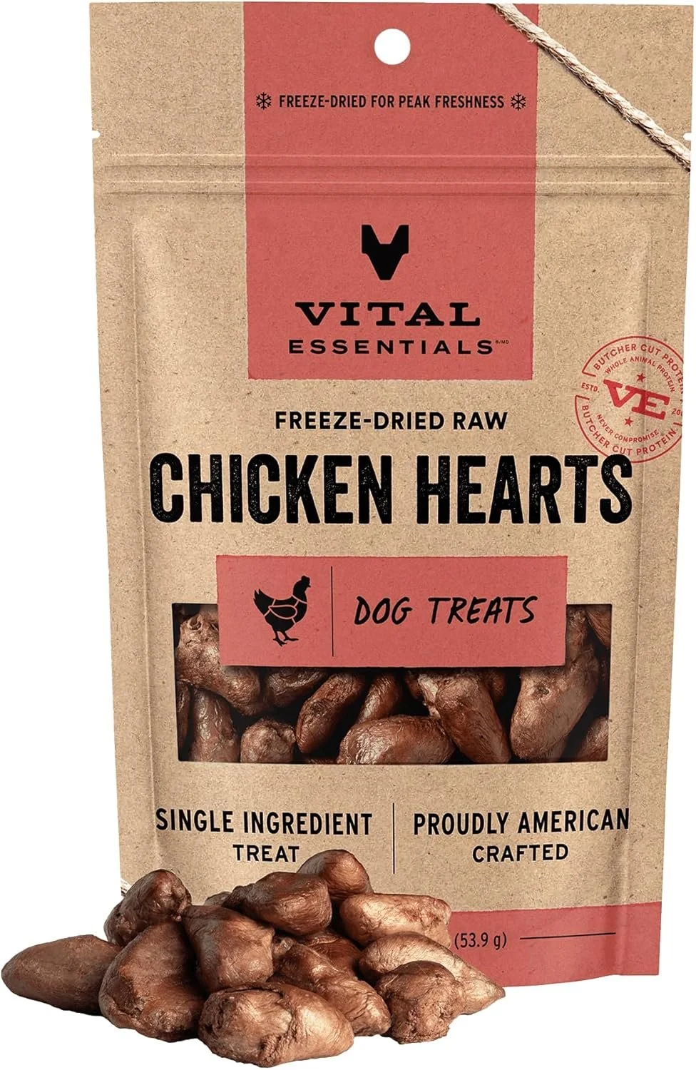 Vital Essentials Freeze Dried Raw Chicken Hearts Dog Treats