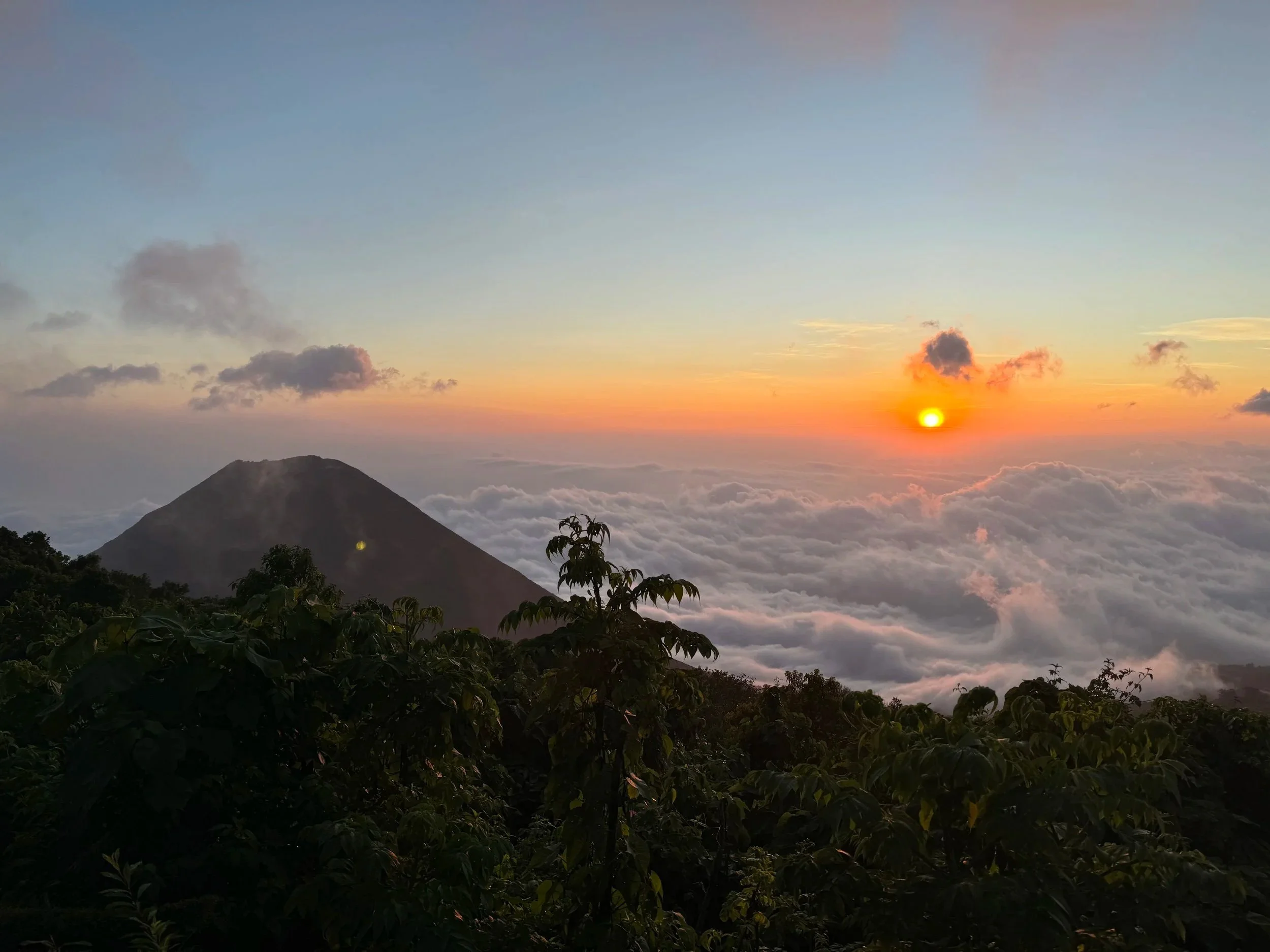Sunset and volcano views from the top of el Cerro Verde in El Salvador.