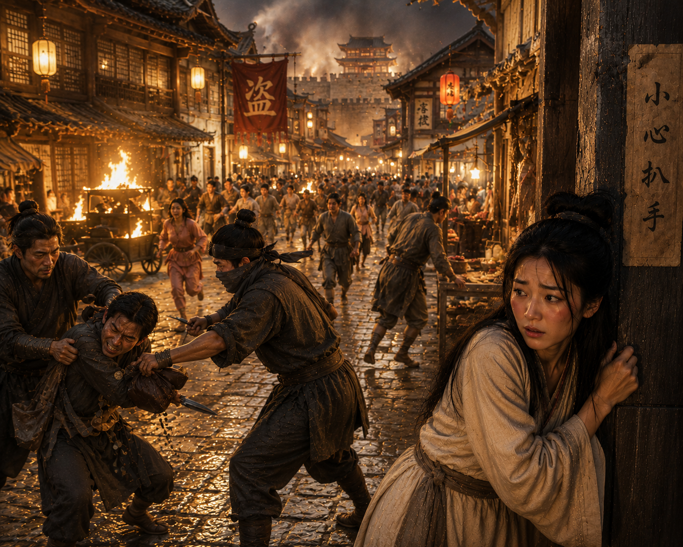 Violence and disorder spreading through the streets of the Shang kingdom as the Emperor deliberately weakens public safety.
