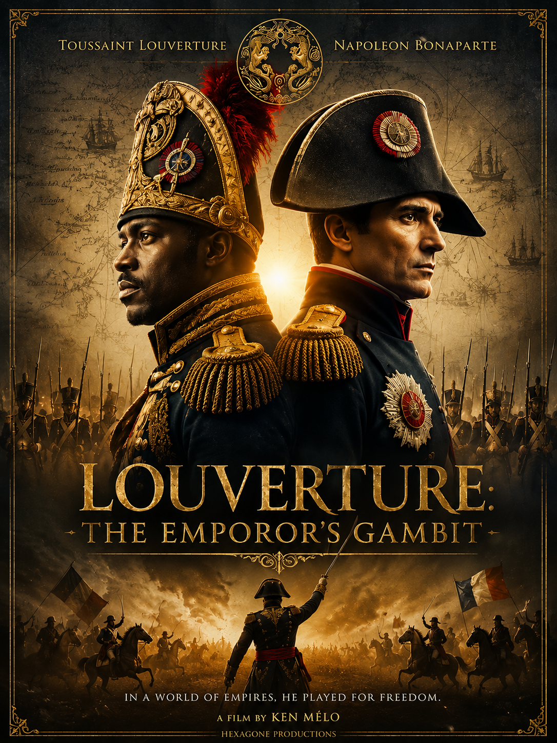 Official poster for Louverture: The Emperor's Gambit, a historical feature film exploring the rivalry between Toussaint Louverture and Napoleon Bonaparte during the Haitian Revolution.