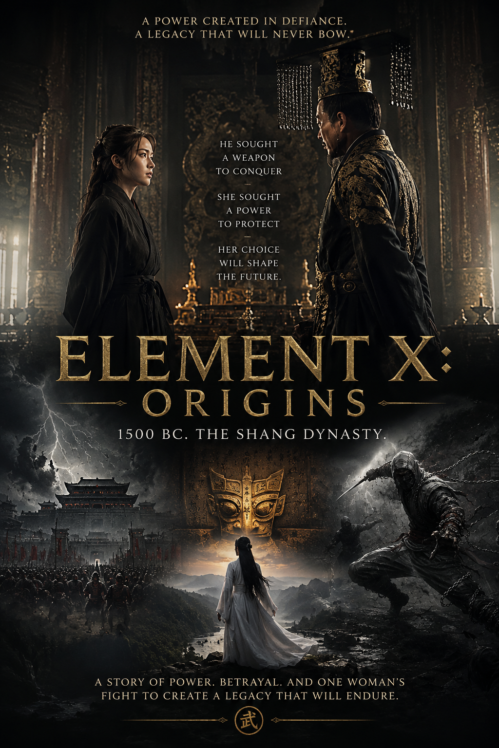 Official poster for Element X: Origins, a historical fantasy feature following Xiao Xin during the Shang Dynasty and the creation of Element X.