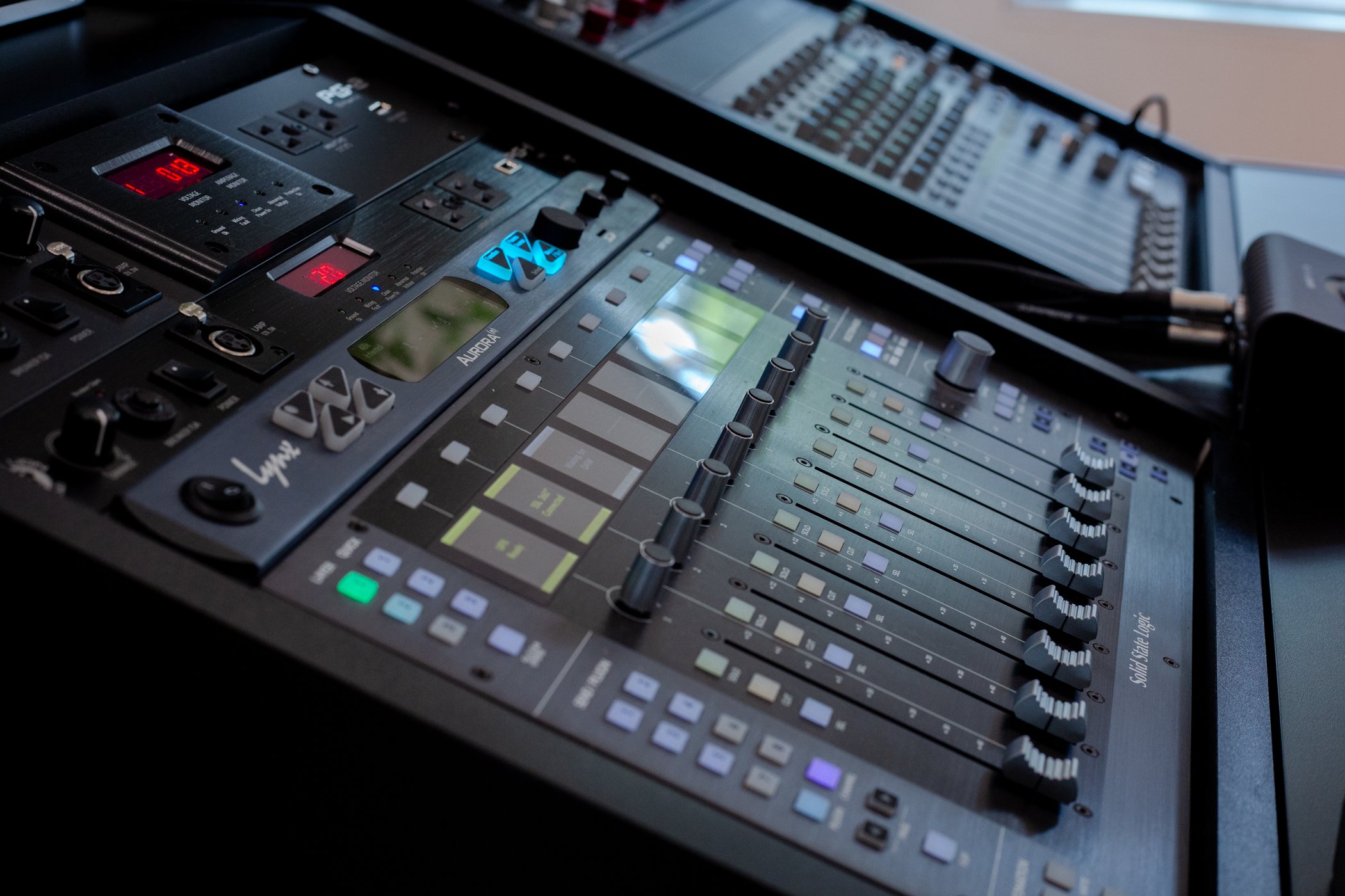 Solid State Logic X-Desk 20 channel analog summing mixer at Third Coast Recording Co. in Houston, TX. 