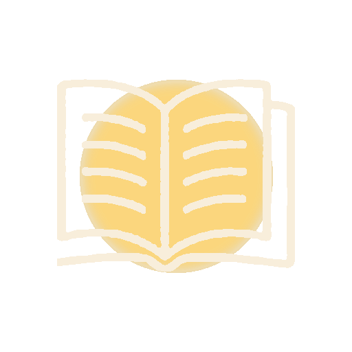 Illustration of an open book with a yellow background.