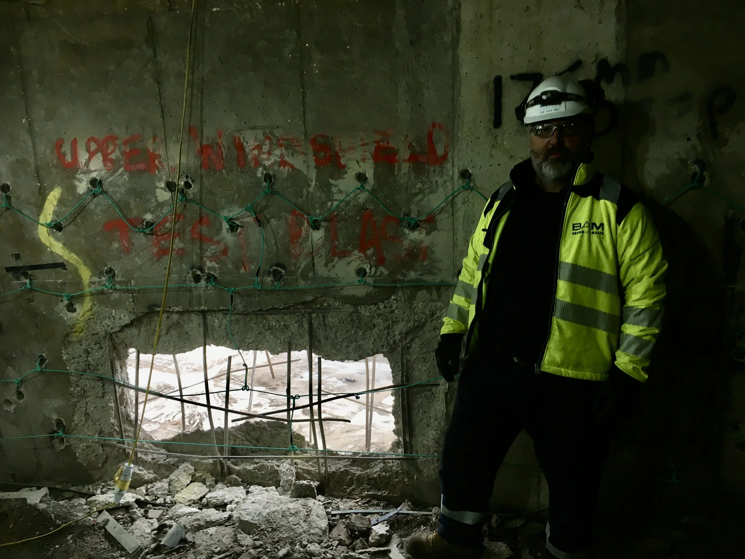 Test blast hole and explosives in Didcot Power Station