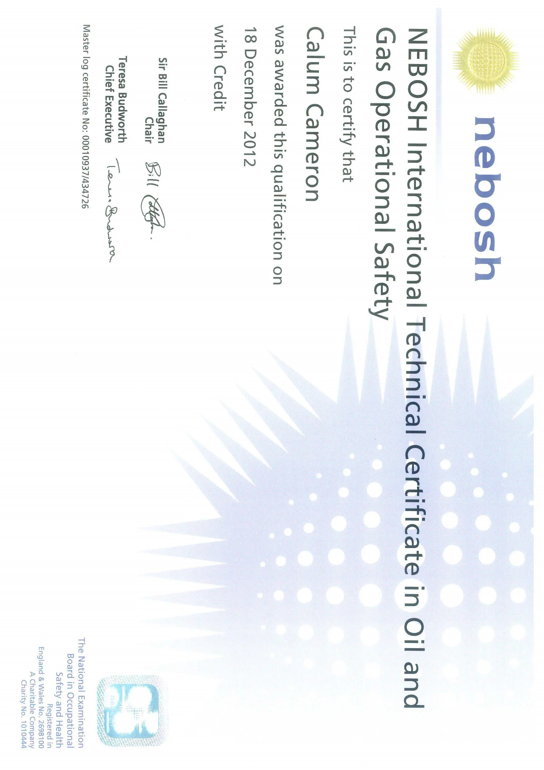 NEBOSH International Technical Certificate in Occupational Health and Safety.