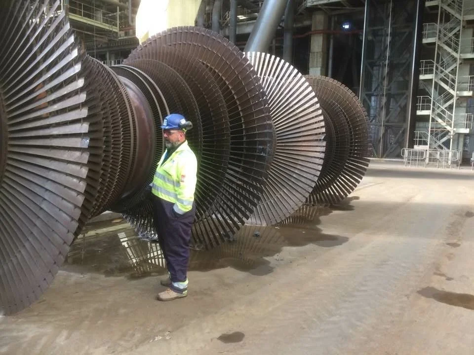Calum and a turbine set at Fawley Power Station