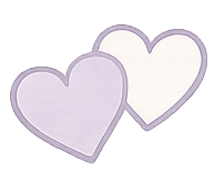 Two white paper hearts with purple borders overlapping each other.