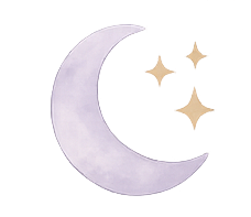 A decorative moon with stars hanging from it.