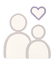 Silhouette of an adult and a child with a heart above their heads.