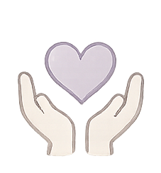 Two hands holding a purple heart