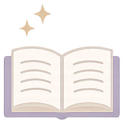 Open book with blank pages, two star-shaped sparkles above, colorful edging, and a green and yellow line at the top.