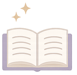 Open book with blank pages and star-shaped sparkles above it, on a green and yellow background.