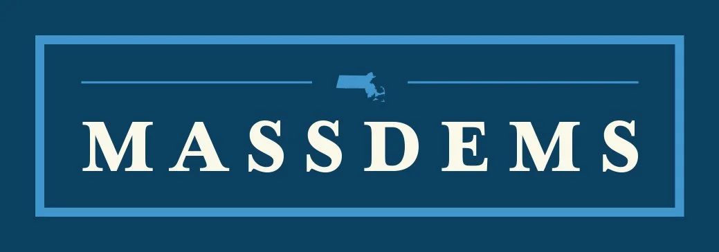 Logo for Massachusetts Democratic Party, featuring the word 'MASSDEM' with a Massachusetts state outline above it.
