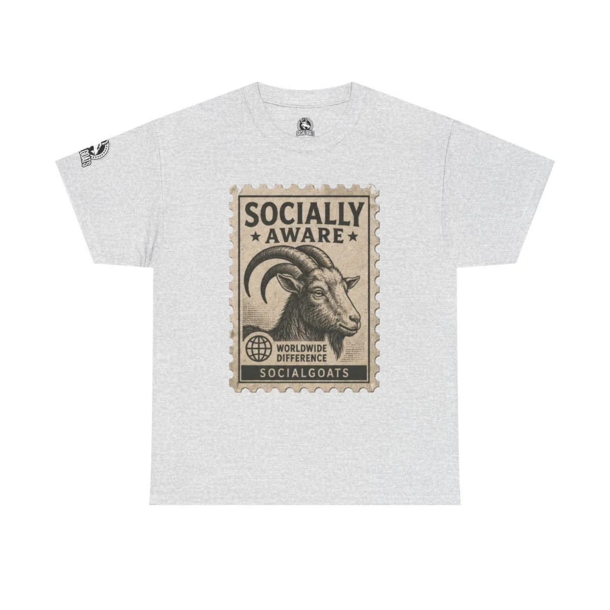 Goat Stamp Tee — "Socially Aware" Vintage Postcard Graphic T-Shirt