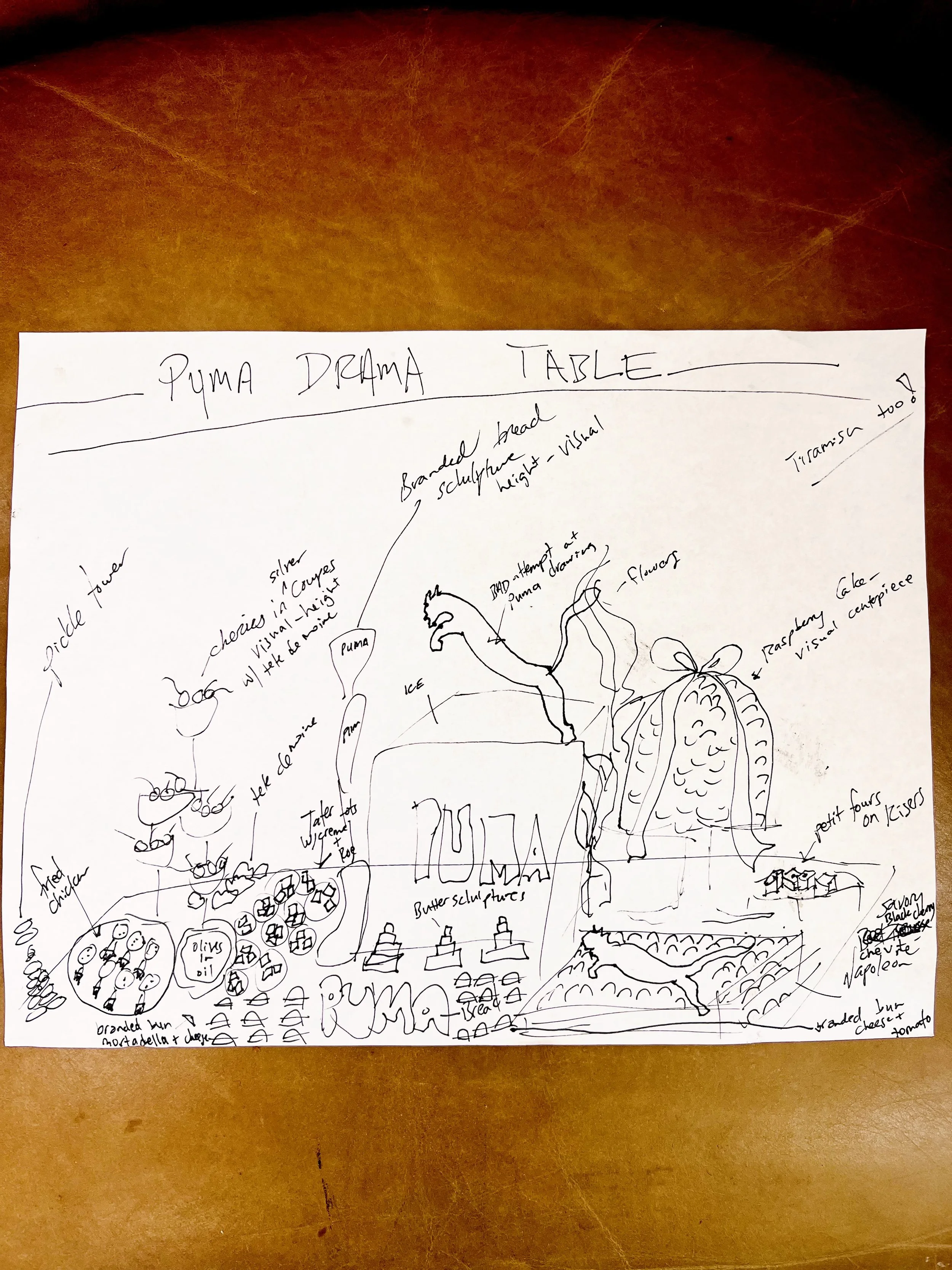 A hand-drawn illustration of a table design for PUMA.
