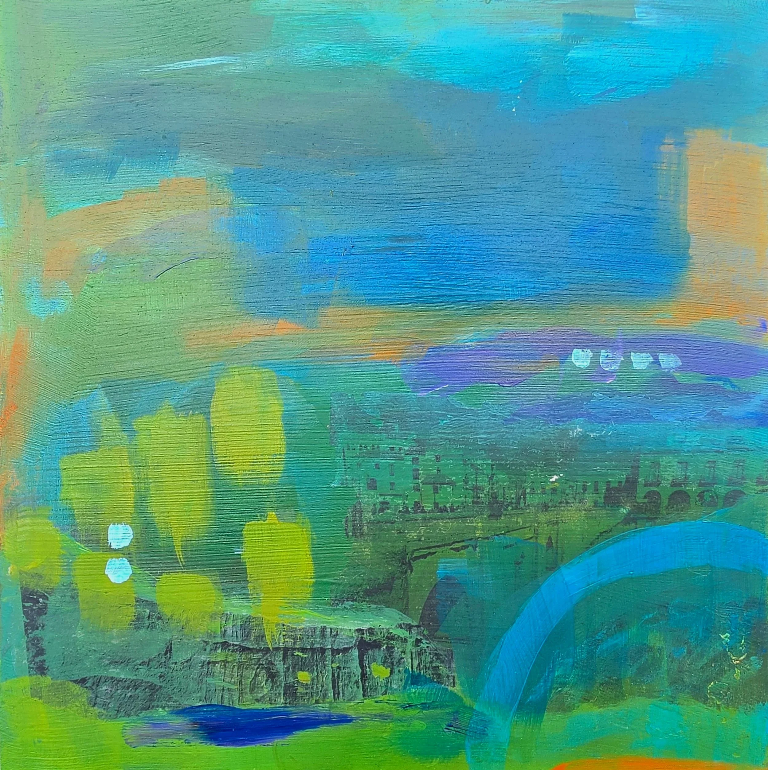 El Valle. 10" x 10" - acrylic and image transfer on wood panel. From the Costa del Sol series.