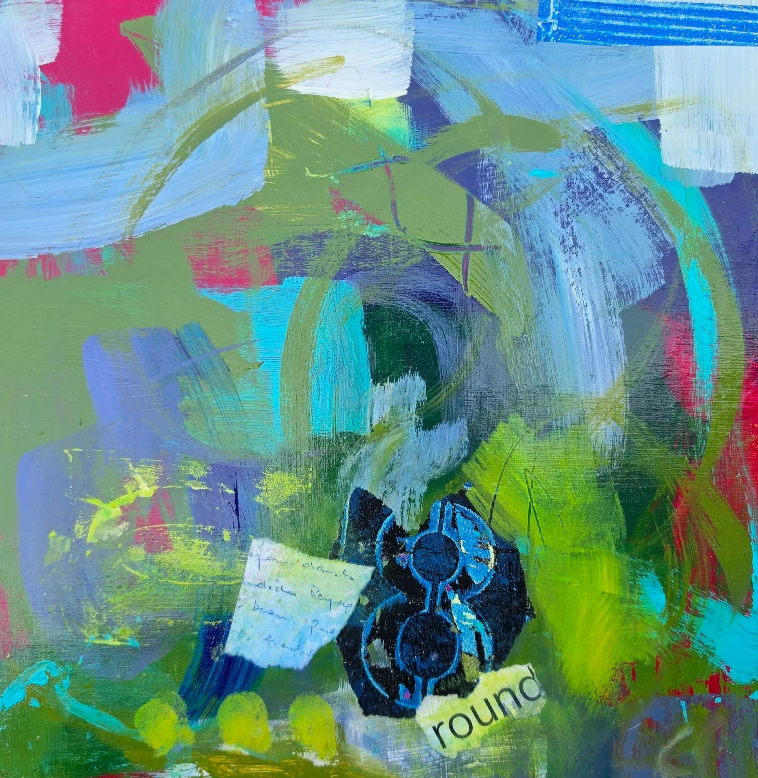 Every Time. 10" x 10 - acrylic, collage on cradled board. From the Journey series.