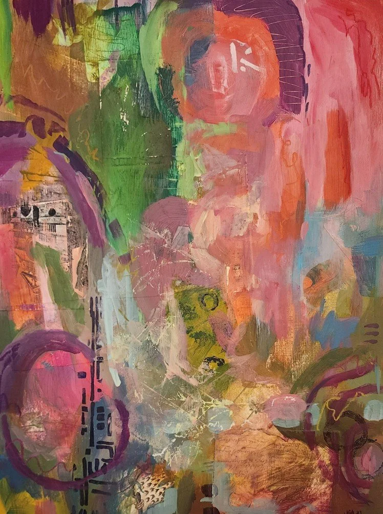 Beneath & Beyond- 18" x 24"-Acrylic, collage, oil pastel on cradled board