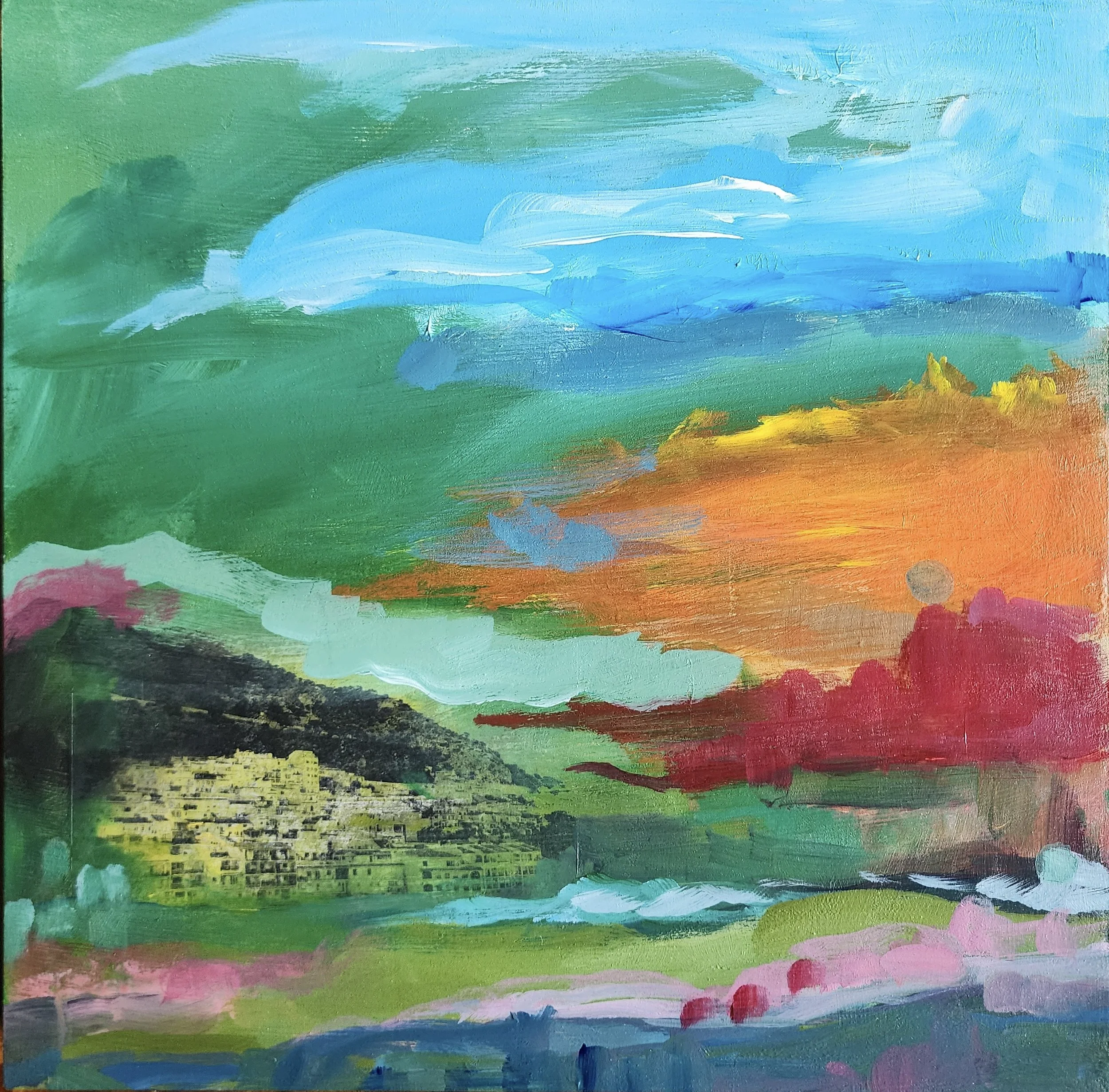 Ronda. 12" x 12" - Acrylic, photo transfer on cradled board. From the Costa del Sol series.