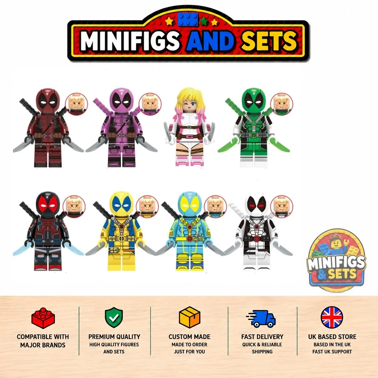 Deadpool Set of 8 minifigures - Style 1