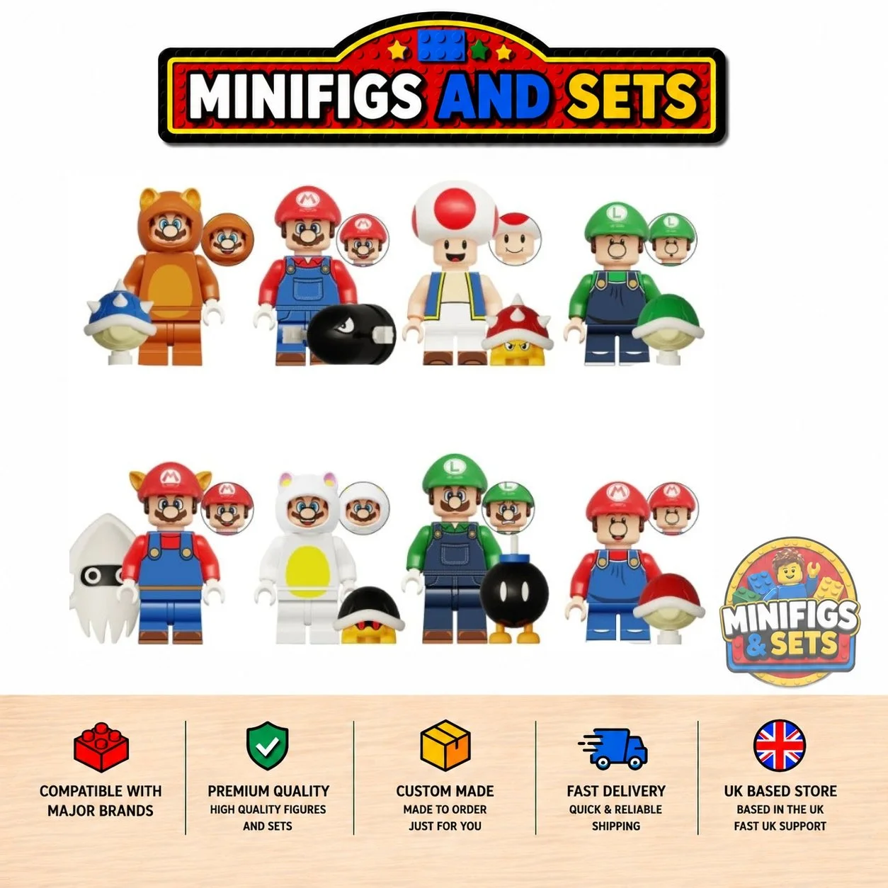 Mario Set of 8 minifigures - Style  2
