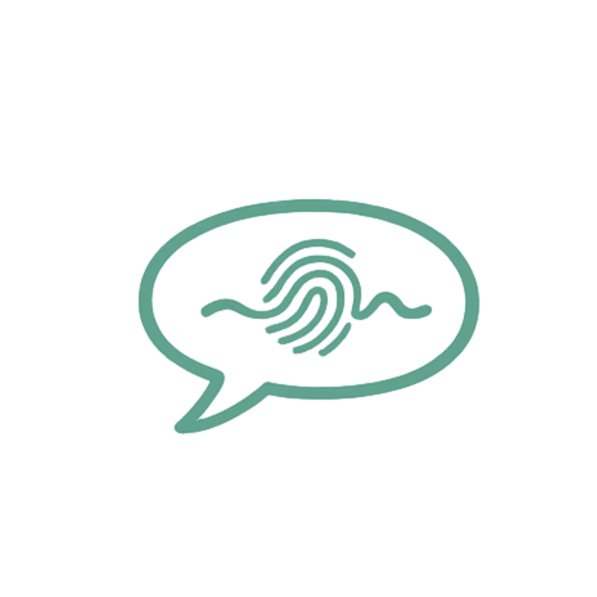 brand messaging and content strategy icon with speech bubble and fingerprint