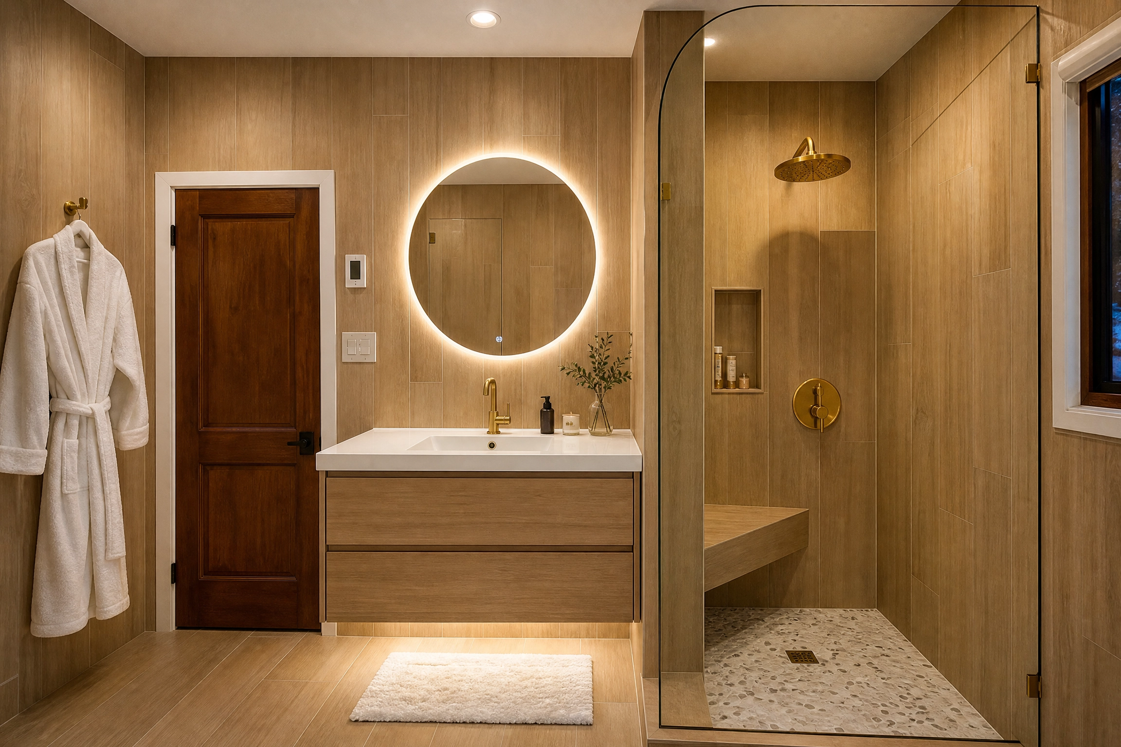 Warm Wood Spa Bathroom