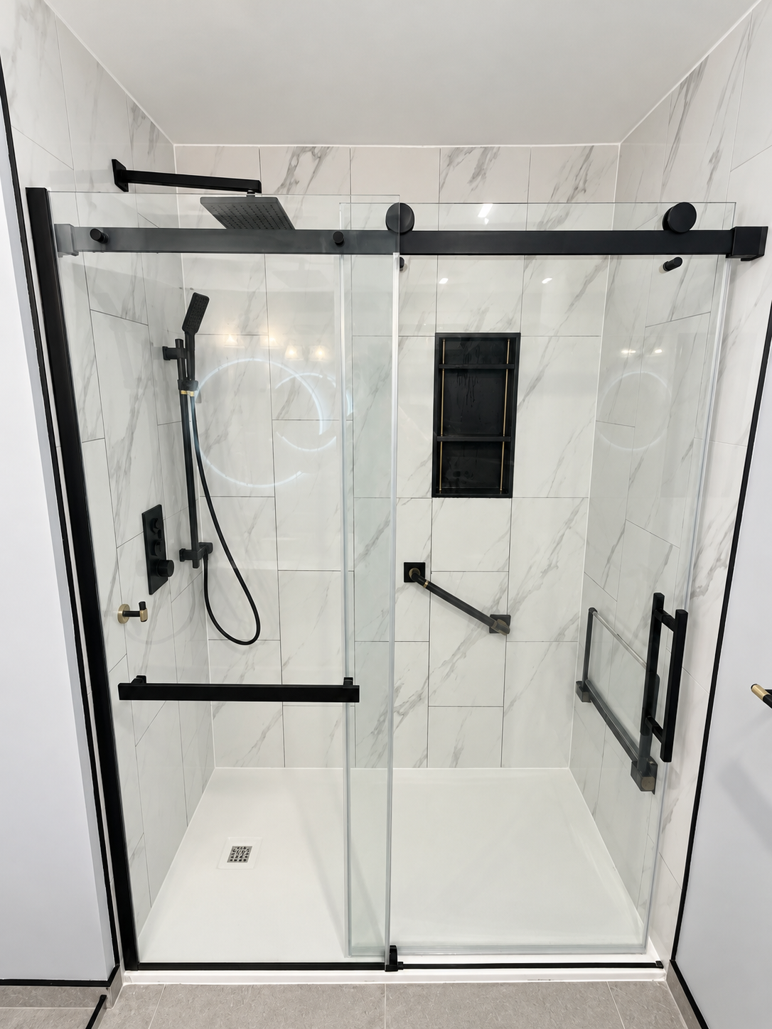 Black-Framed Walk-In Shower