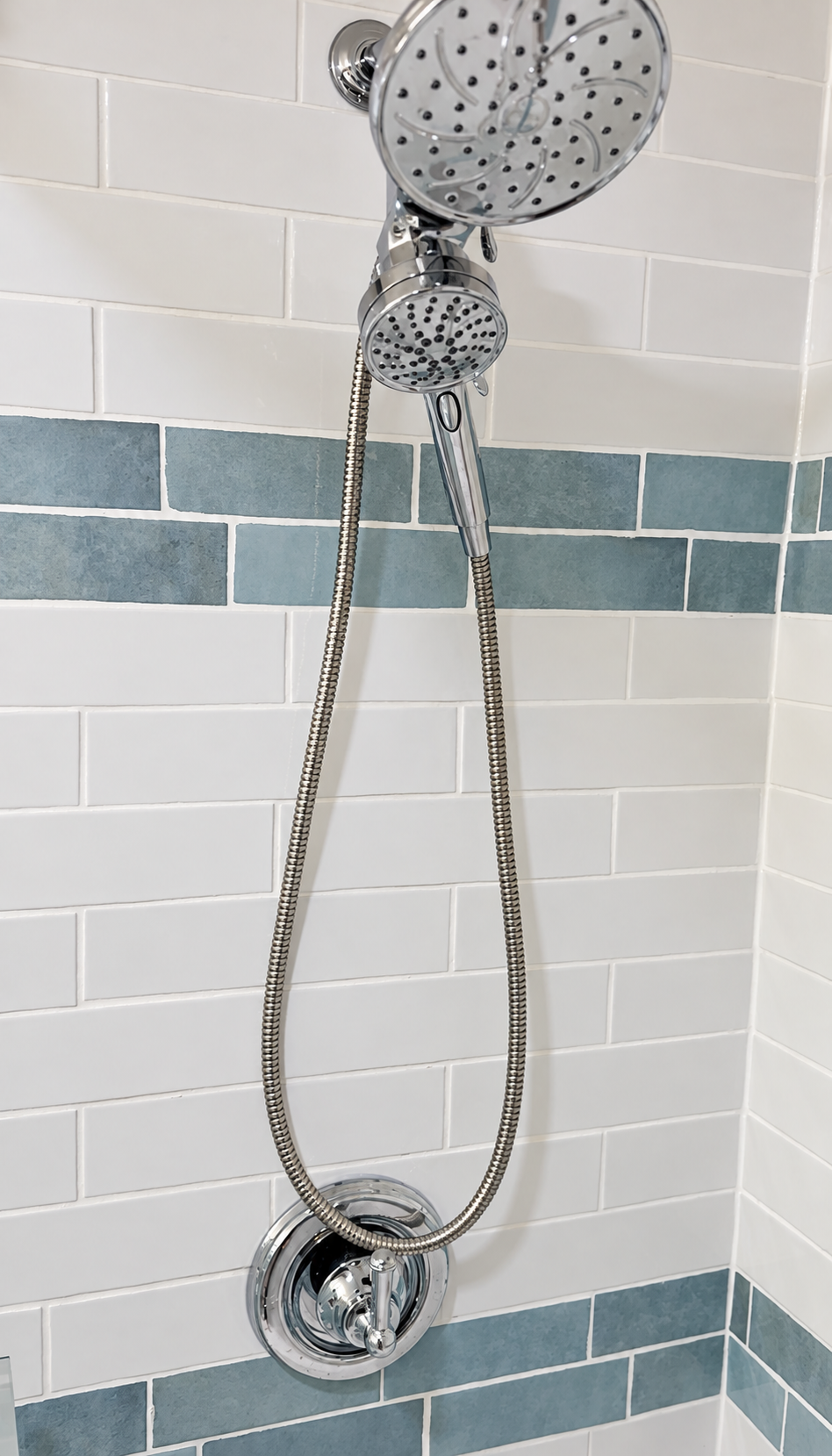 Blue-Accent Subway Tile Shower