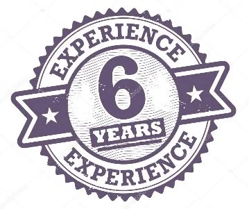 A circular badge with the words "Experience 6 Years" inside a ribbon banner.