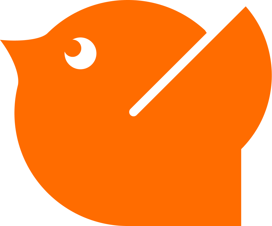 Minimalist illustration of a cartoon orange clownfish with white stripe and black eye, facing to the right.