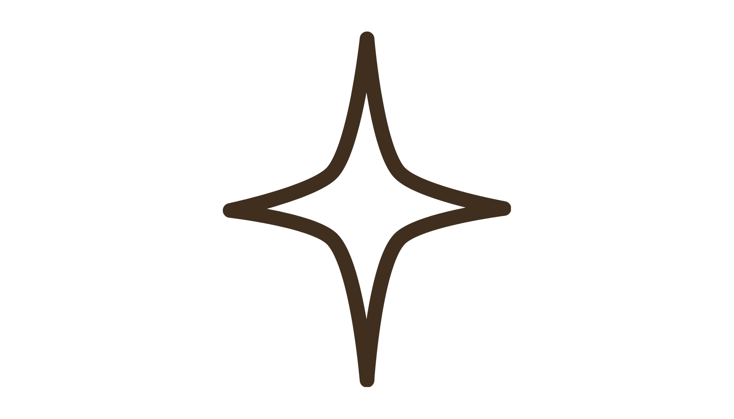 A minimalist, symmetrical geometric design with a brown outline on a black background, resembling a stylized star or diamond shape.