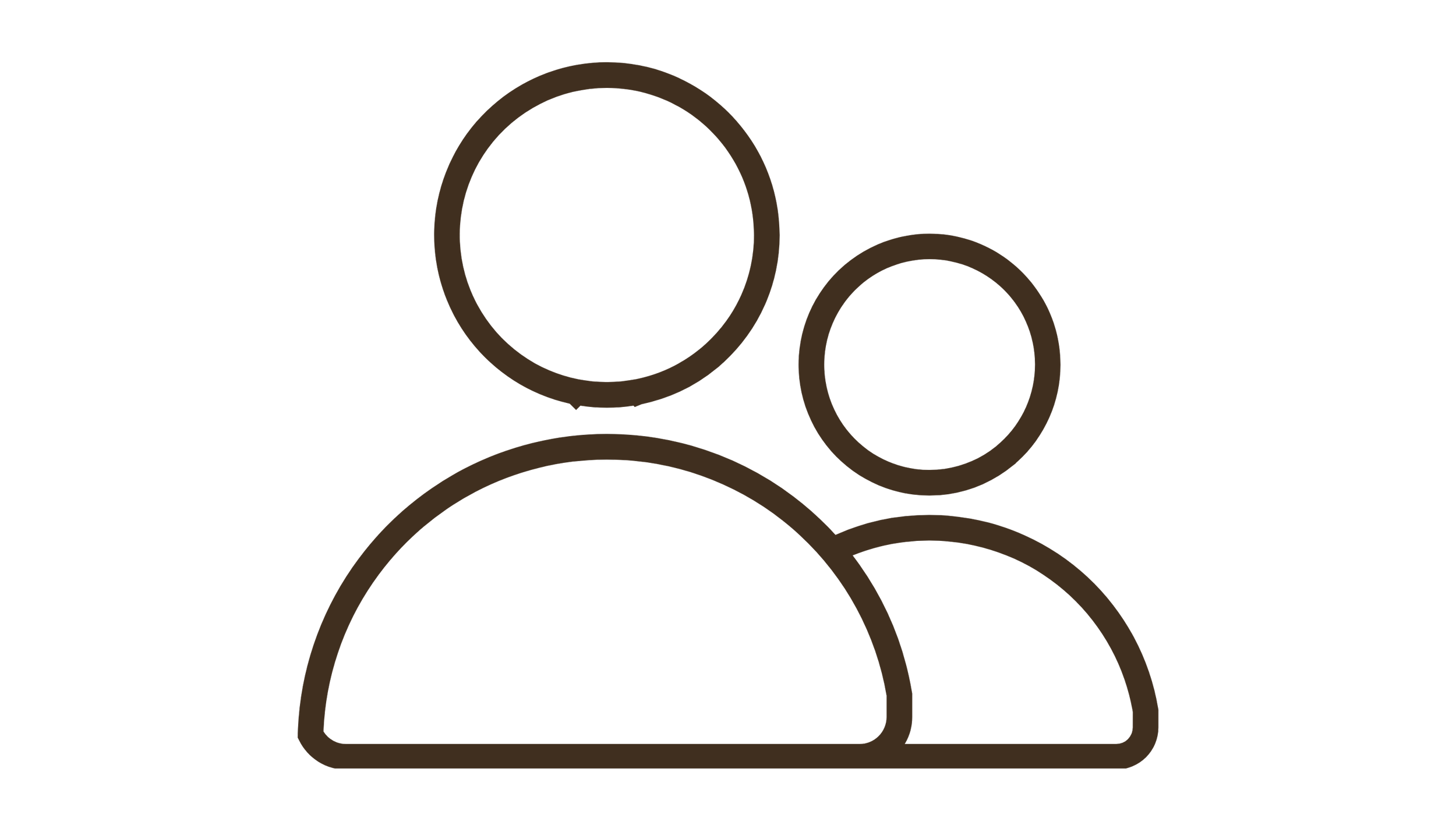 Outline of three people with no facial features, in brown on black background.