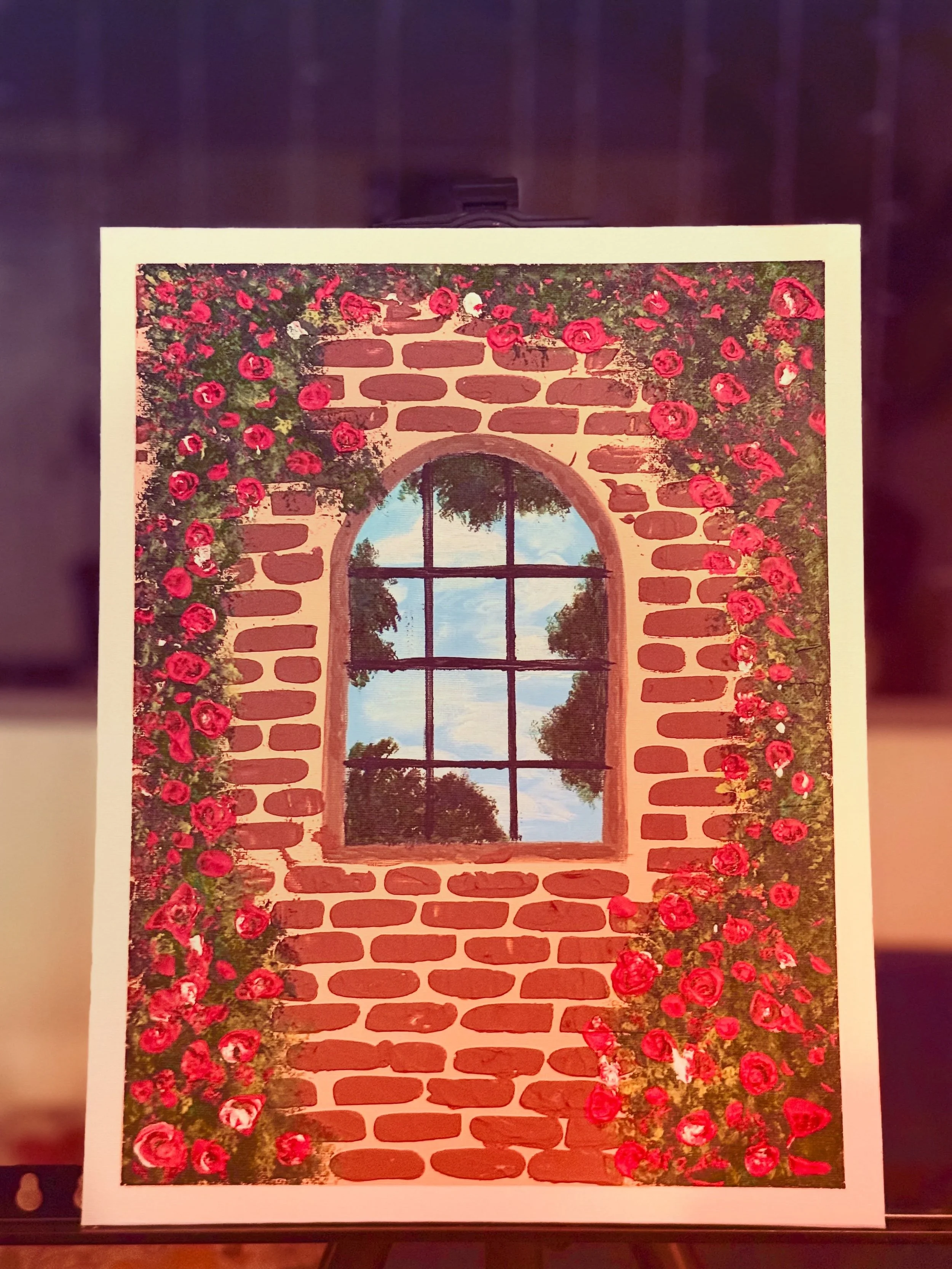 🌸 You voted&hellip; and I listened. 🎨✨

Hi Tri-Valley&rsquo;s First Sip &amp; Paint guests, On popular demand, I decided to create a blend of Option A - Roses and Option D&mdash;the elegant Floral Gateway with textured roses and textured brick deta