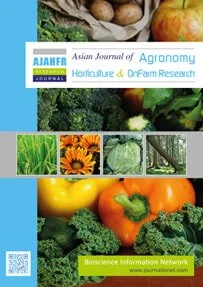 Cover of the Asian Journal of Agronomy featuring images of fruits, vegetables, and plants, with logos and text about horticulture and on-farm research.