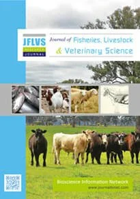 Cover of a publication titled 'Journal of Fisheries, Livestock & Veterinary Science,' featuring images of fish, livestock, and a tree, with a group of cattle in a green field.