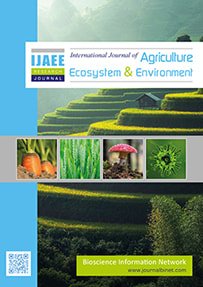 Cover of the journal 'International Journal of Agriculture Ecosystem & Environment,' featuring images of terraced fields, various crops, and a bioceseence network logo.