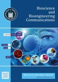 Cover of a scientific publication titled 'Bioscience and Bioengineering Communications,' featuring images of a human eye, laboratory equipment, and biological illustrations.