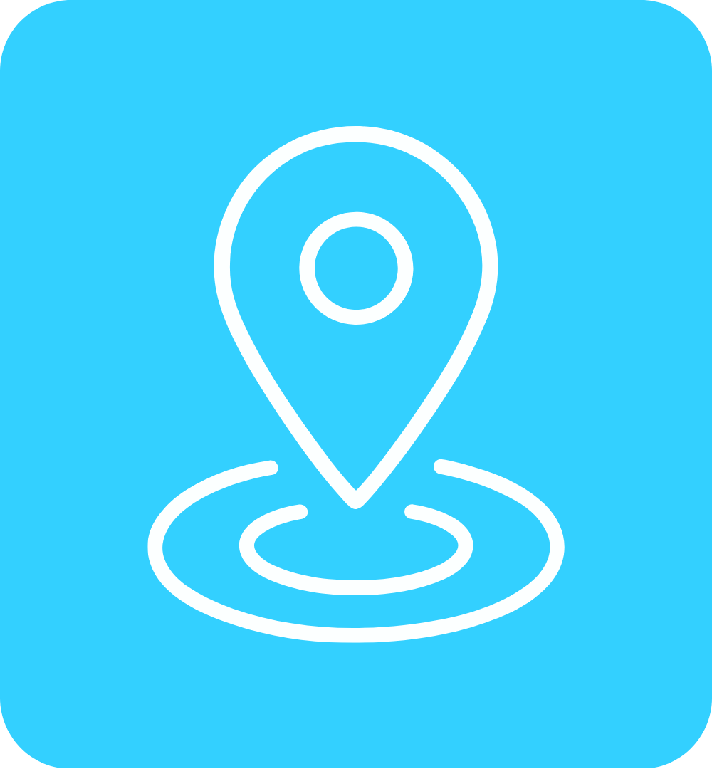 Icon of a location pin on a blue background