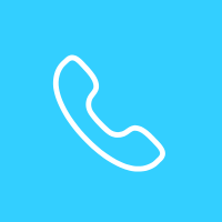 Icon of a white phone handset on a blue background.