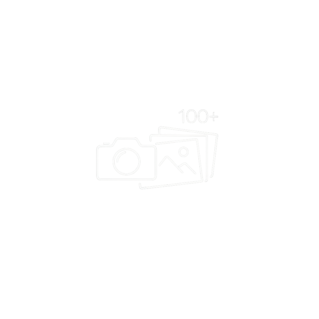 Icon of a camera and a stack of photographs with '100+' text, indicating photo storage or gallery.