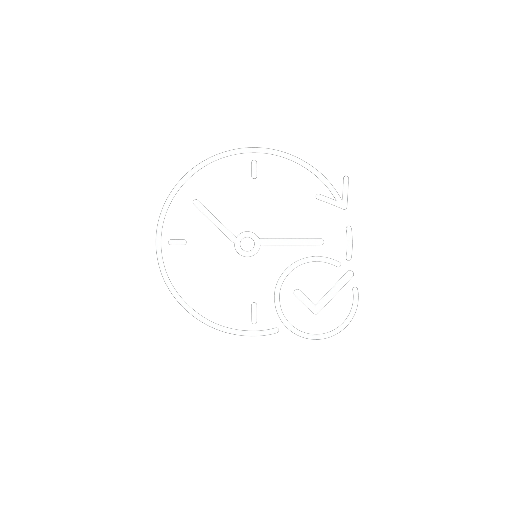 Clock with a checkmark icon overlaying it, indicating time approval or scheduling completion