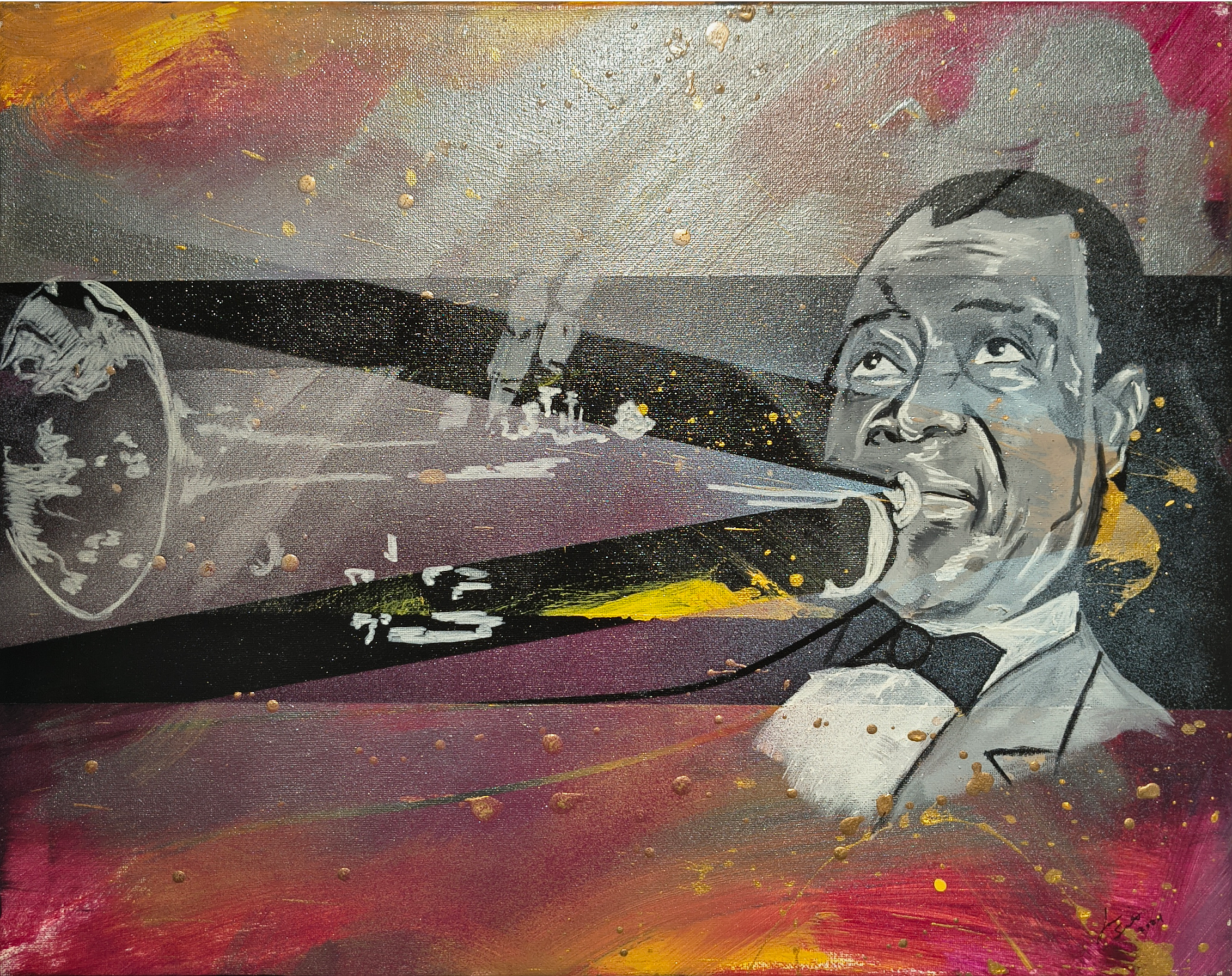 Louis Armstrong
Acrylic on Canvas 
Size 16"x20"